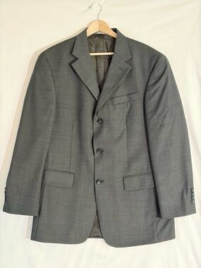Oscar de la Renta Gray Check Wool Blazer 40R